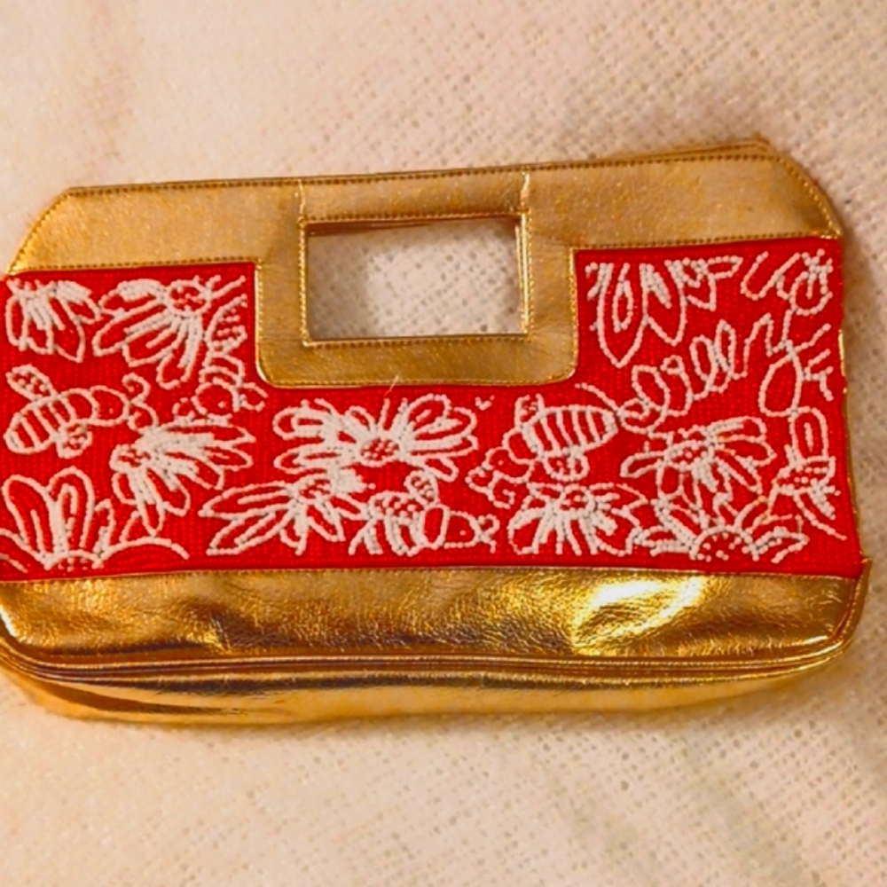 Lilly Pultizer Beaded Gold and Pink/White  Women's Bag